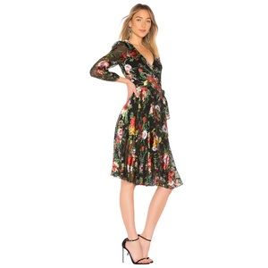 NWT Alice + Olivia Size 8 Abney Wrap Dress in Blooming Bouquet $485 floral Black